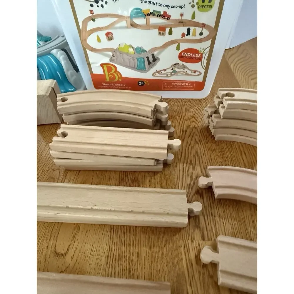 B. Toys Wood & Wheels Wooden Train Set Mountain Bucket Track Lot Cars Bridge